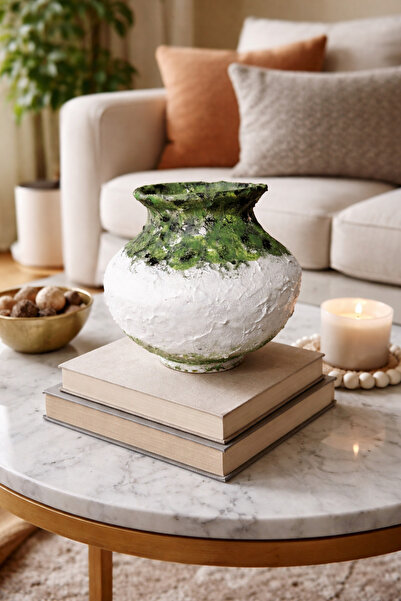 Atiz Çömlek evi El yapımı eskitme motıflı dokulu vazo