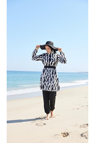new ats Zebra Patterned Women's Hijab Swimsuit Set Beachwear Burkini