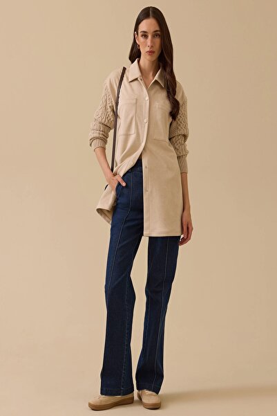 Rain and River Triko Sleeved Double Pocket Suede Shirt