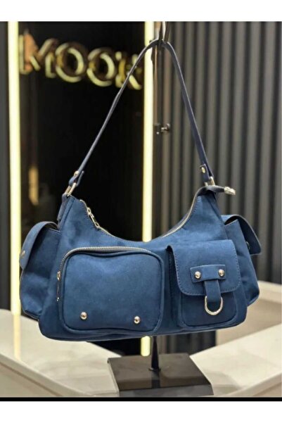 ÖZÜM TAKI Women's Suede Sports Large Size Bag Navy Blue