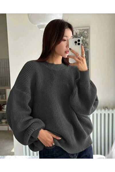 LUVON Pulover de tricotaj pentru damă, antracit, cu decolteu triplu