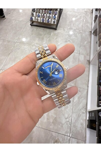 LOOQ ساعة يد رجالية بتقويم مزدوج وأرقام رومانية