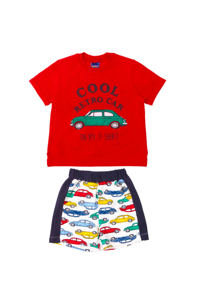 MODJEANS Set pentru baieti MODJEANS, tricou rosu cu grafica retro si pantalon...