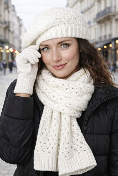 LAGRANZE Women's City Texture Scarf Beanie Gloves Set of 3