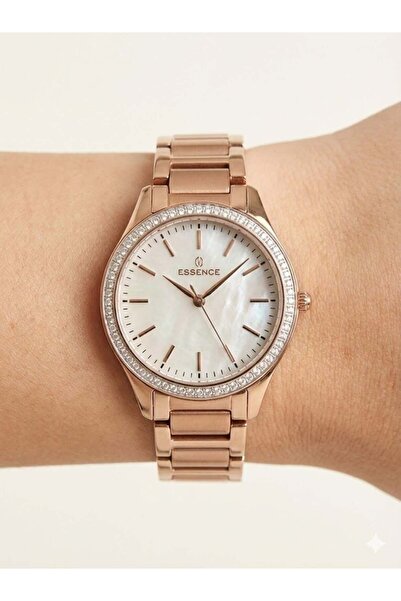 Essence Kadın Kol Saati | 36 mm Rose Gold Çelik Kasa, İnci Kadran, Taşlı Beze...