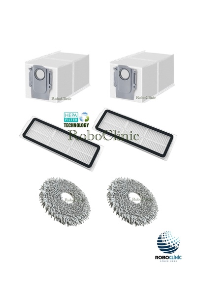 Roboclinic Roborock Q Revo C Robot Vacuum Cleaner Compatible Replacement Dust Bag, Hepa Filter, Mop Cloth -6 Pieces