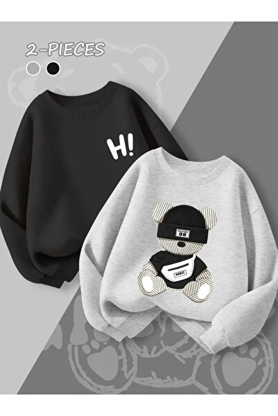 Oceanwear سترة تي شيرت من قطعتين من Teddy Bear and Hi مطبوع برقبة دائرية مبطن...