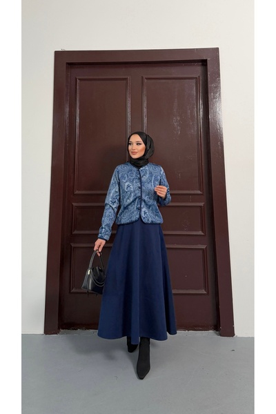 VOLT CLOTHİNG Shawl Pattern Jacket Skirt Double Set