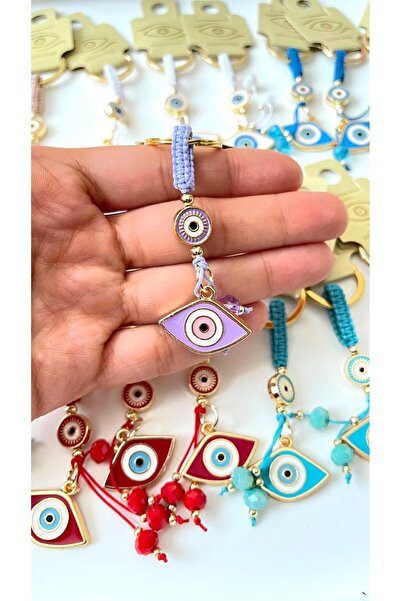 Cassime سلسلة مفاتيح بيضاوية الشكل مزينة بخرز العين الزرقاء