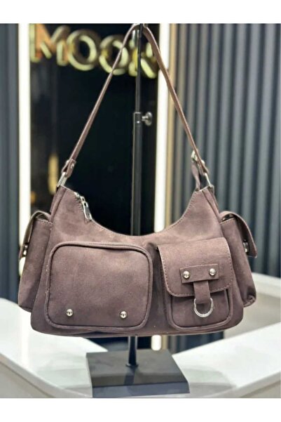 ÖZÜM TAKI Women's Suede Sport Pocketed Large Bag Brown