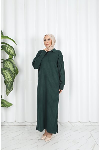 NİSUM MODA Corded Polo Collar Knitwear Dress