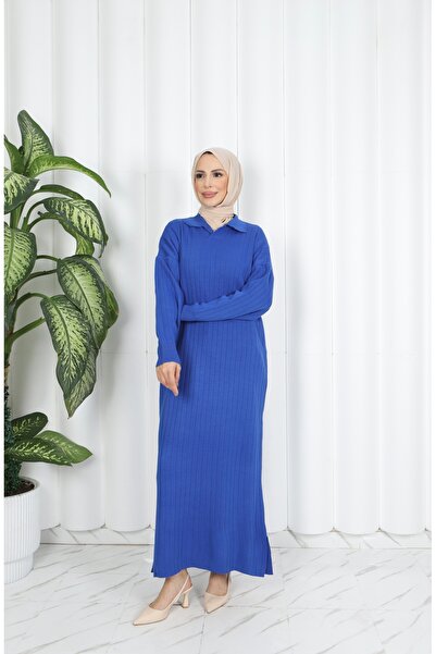 NİSUM MODA Corded Polo Collar Knitwear Dress
