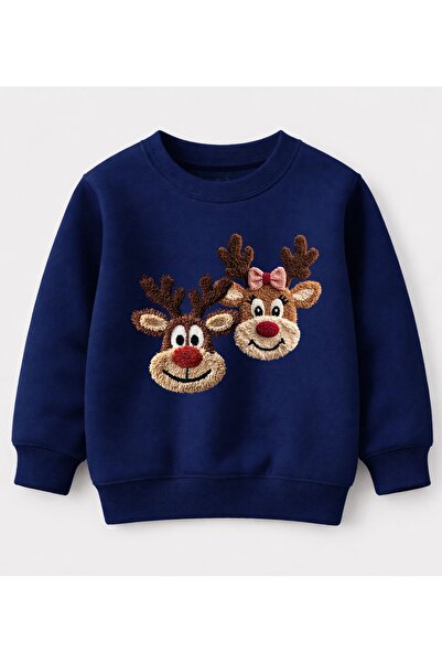 Efendioğlu Design Sweatshirt 2 Deer Embroidery Image Printed Christmas New Ye...