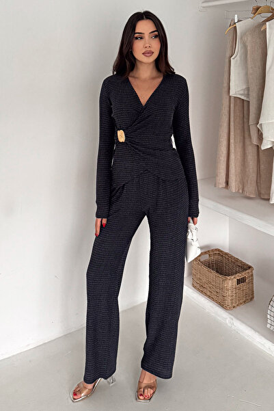 Noa&Noa طقم بأزرار على الجهتين قطعة بإبزيم ذهبي للنساء – ميدنايت فلو