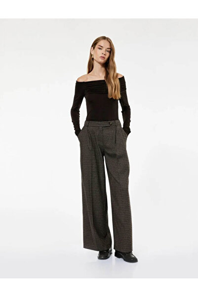 Koton Drape Detailed Off-Shoulder Brown Women's Blouse 6Wak80248Ek