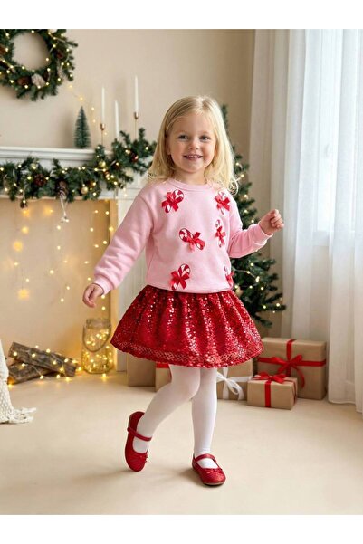 Bloom BBK419 Kırmızı Pullu Etekli Kız Çocuk Alt-Üst Takım