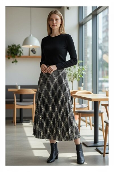 GÖMLEK GALERİSİ Baklava Patterned Elastic Waist Cotton Digital Print Skirt (3...