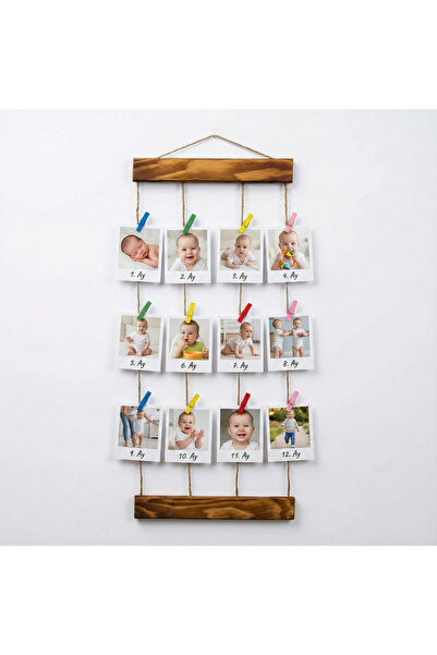 Atatuğ Hediyelik Kişiye Özel 12 Fotoğraf Baskılı Ahşap İpli Mandallı Duvar Pa...