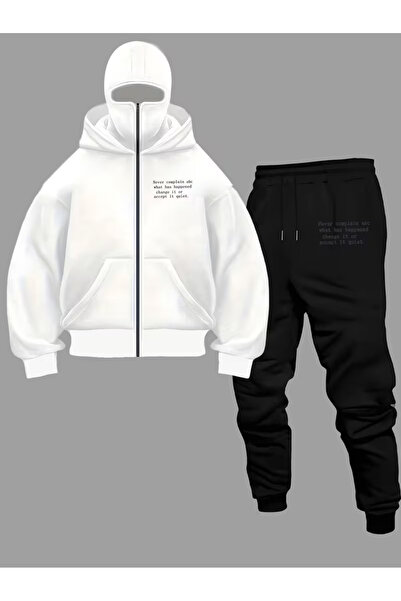 LAYORA Men's Casual Sports Two Piece Set - K Hooded Zippered Sweatshirt Printed