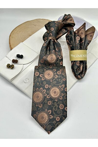 Gutiero Classic Tie with Black Paisley Patterned Handkerchief