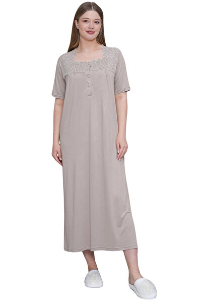 bigmama قميص نوم نسائي كبير الحجم بتفاصيل دانتيل وقصة مريحة 100% قطن ممشط (L ...