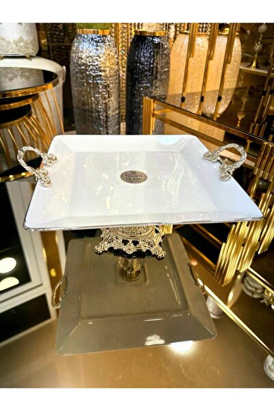Niyara home Square Porcelain Presentation Plate with Metal Legs