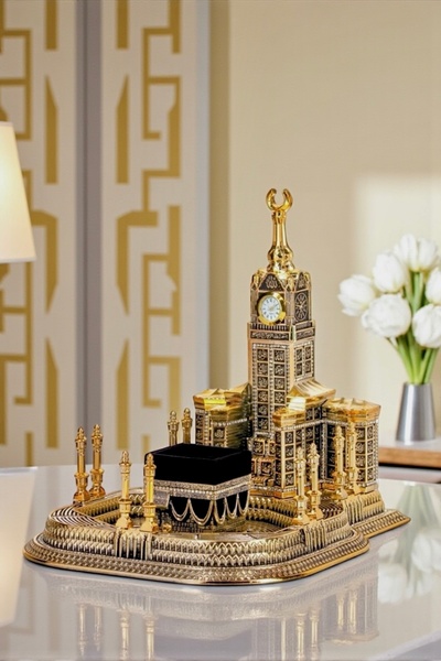 Saatistan Zirkon Taşlı Gold Mescid-i Haram Dekoratif Biblo 28x26 cm