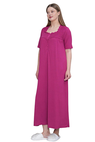 bigmama Women's Plus Size Nightgown Lace Detail Comfortable Cut 100% Combed C...