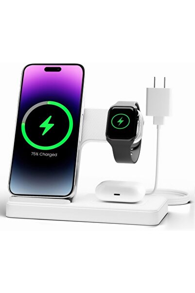 Kipgsm 3’ü 1 Arada MagSafe Kablosuz Şarj İstasyonu iPhone-Android Apple Watch AirPods Uyumlu Çoklu Stand