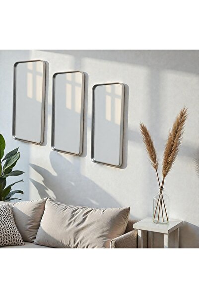 ASEL PLAST 3 Adet GÜMÜŞ İrem Sunum Tepsisi Duvar Aynası Söz Nişan Tepsisi
