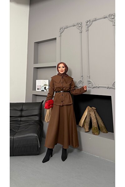 VOLT CLOTHİNG Shirt with Collar and Button Detail on the Front, Suit with Skirt