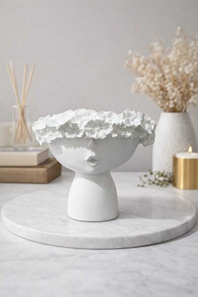 MN TİCARET Çiçekli Kız Dekoratif Obje / Saksılık / Vazo