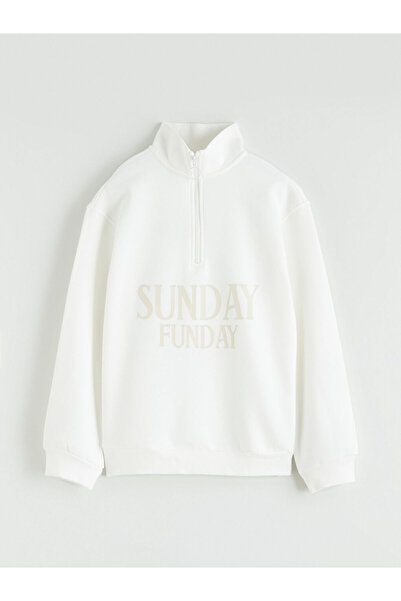 LC Waikiki LCW KidsEkru guler ridicat Hanorac gros pentru fete tricou