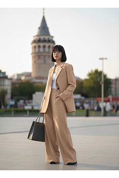 charme butik Women's Masculine Single Button Lined Pocket Blazer Jacket