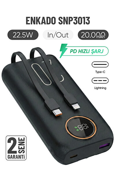 Enkado SNP-3013 20.000 Mah Hızlı Şarj LED Göstergeli Powerbank 2in1 Dahili Ka...