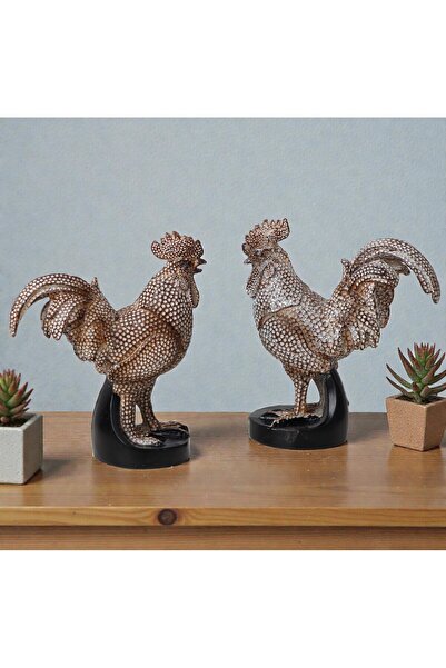 Saatistan Simli Parlayan 2’li Horoz Biblo Seti, Dekoratif Heykel, Masa ve Vit...