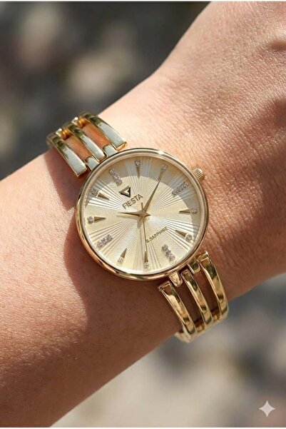 Fiesta Kadın Kol Saati | 36 mm Altın Renk Çelik Kasa, Altın Renk Çelik Kordon...