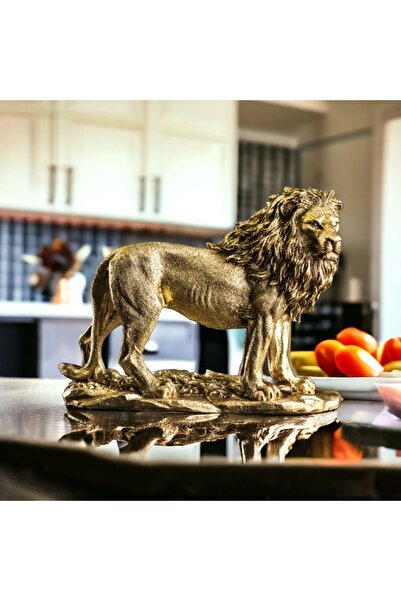 Saatistan Şık Aslan Figürlü Yeleli Heykel Dekoratif Biblo, Ev ve Ofis İçin Ha...