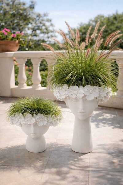 MN TİCARET Çiçekli Kız Kardeşler 2li Dekor Seti / Saksılık /Vazo/ Dekoratif Obje /Hediyelik