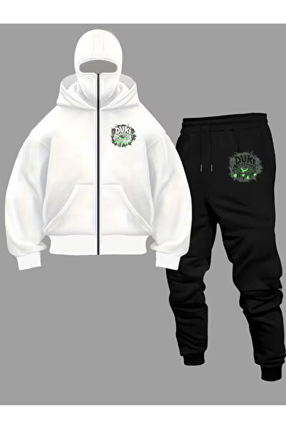 LAYORA Men's Casual Sports Two Piece Set - K Hooded Zippered Sweatshirt Printed