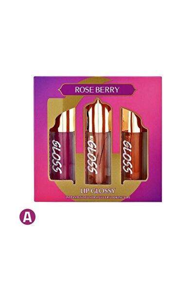 roseberry طقم ملمع شفاه بلمسة سحرية (ليب قلوس ) 3قطع، روز بيري درجة A