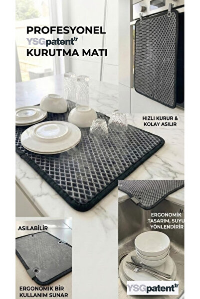 YSGLIFE Bulaşık Kurutma Matı Hava Kanallı Buğusuz Hızlı Kurutma Tezgah Üstü B...