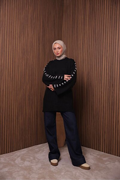 Balenbi Bowknot Detailed O Oversized Soft Hijab Knitwear Tunic 7028