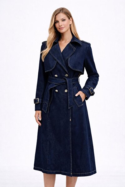 THB.Edition Lacivert Uzun Denim Trençkot