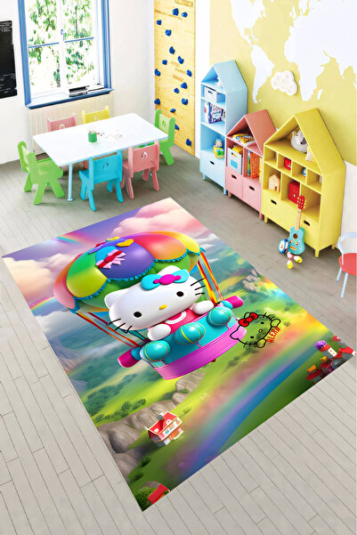 Reyhani Hello Kıtty 6 Kaymaz Taban Makinede Yıkanabilir Çocuk Gamıng Halısı Y...