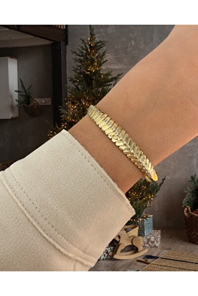 xUPING 14K Renginde V Desen Taşlı Kelepçe