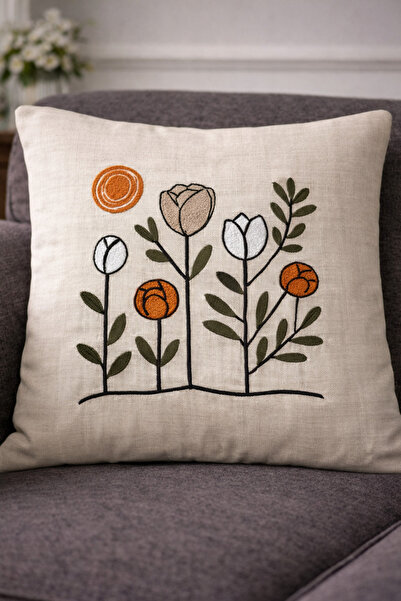 Hig Store Punch Embroidered Throw Pillow Cover 43X43Cm Decorative Everyday Th...