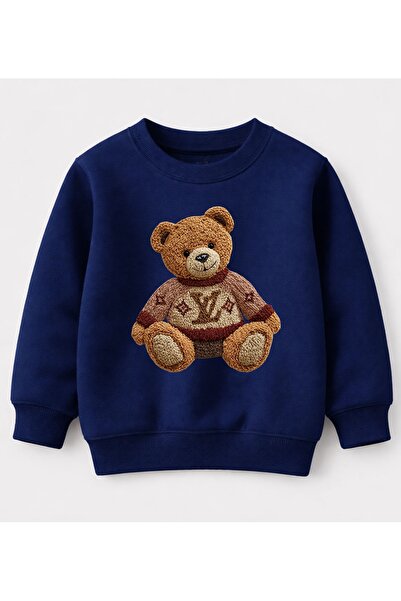 Efendioğlu Design Sweatshirt nakış görünümlü Kazak giymiş Ayı baskılı pamuklu...