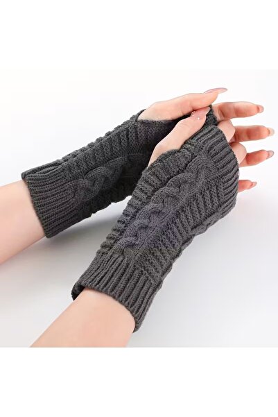 Generic قفازات شتوية بدون أصابع محبوكة ناعمة الملمس ودافئة