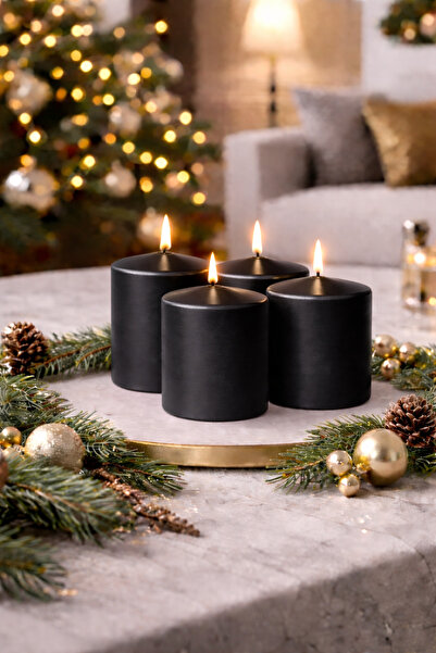 homeartplus 4’lü Siyah renk Silindir Mum Dekoratif Blok Mum Seti Ölçüler ( 5 ...